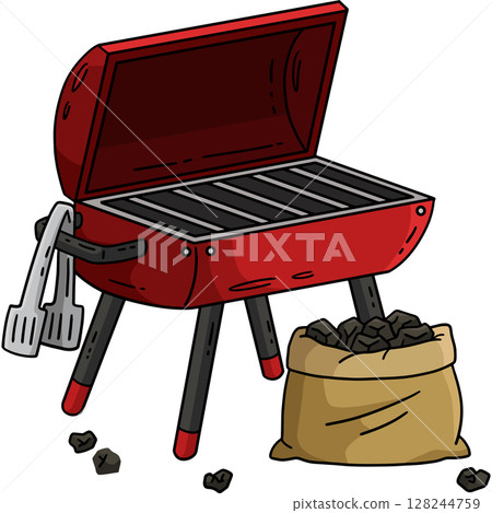 BBQ and Grilling and Coal Cartoon Colored Clipart  128244759