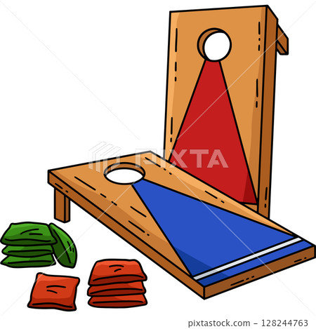 Cornhole Board and Bags Cartoon Colored Clipart  128244763