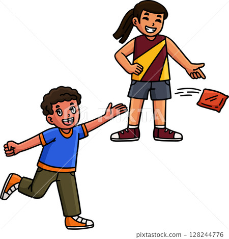 Cornhole Children Throwing Bag Cartoon Clipart  128244776
