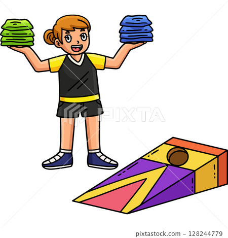 Cornhole Girl with Bags Cartoon Colored Clipart Cornhole Girl with Bags Cartoon Colored Clipart 128244779