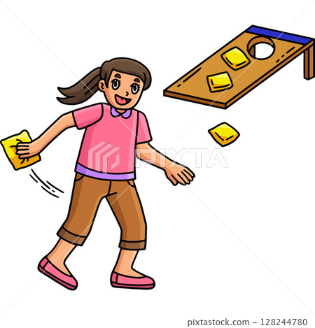 Cornhole Girl Ready to Shoot Bag Cartoon Clipart Cornhole Girl Ready to Shoot Bag Cartoon Clipart 128244780