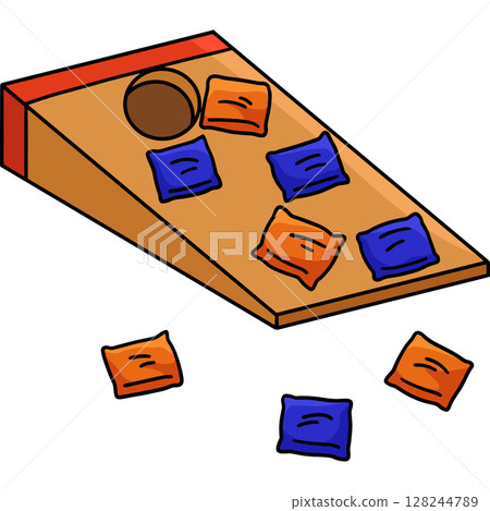 Cornhole Board and Bags Cartoon Colored Clipart  128244789
