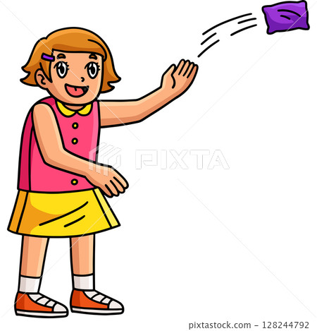 Cornhole Girl Throwing Bag Cartoon Colored Clipart 128244792