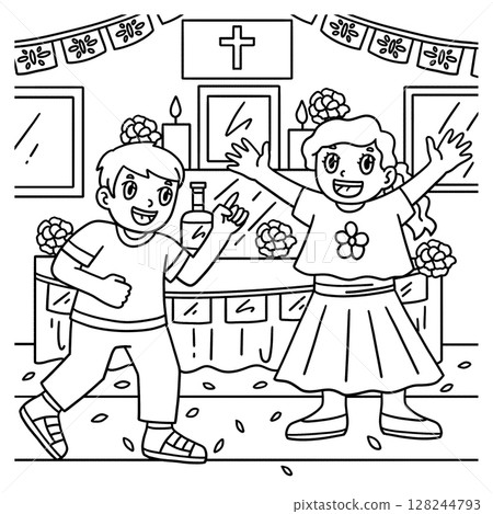 Dia de los Muertos Kids Over Ofrenda Coloring  128244793