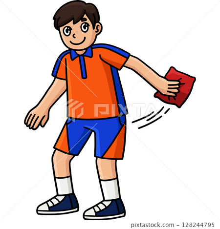 Cornhole Boy Throwing Bag Cartoon Colored Clipart  128244795