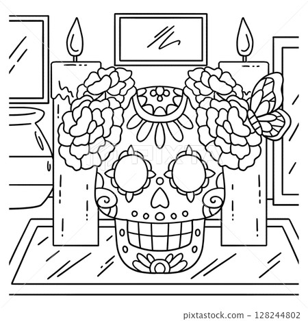 Dia de los Muertos Calavera and Candles Coloring Dia de los Muertos Calavera and Candles Coloring 128244802