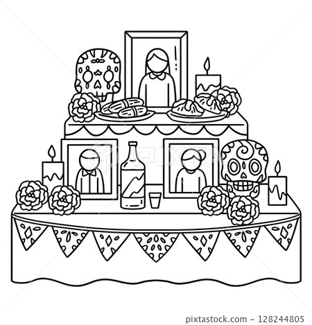 Dia de los Muertos Ofrenda Isolated Coloring Page Dia de los Muertos Ofrenda Isolated Coloring Page 128244805