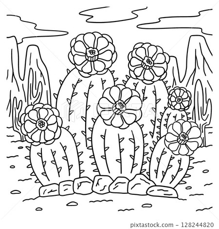 Desert Kingcup Cactus Coloring Page for Kids  128244820