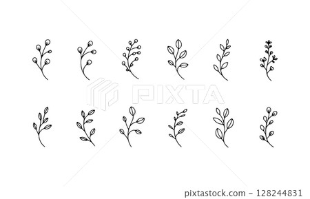 Minimalist Floral Line Art Bundle. A collection of delicate floral illustrations created with fine one-line drawing, perfect for elegant branding, packaging, greeting cards. Minimalist Floral Line Art Bundle. A collection of delicate floral illustrations created with fine one-line drawing, perfect for elegant branding, packaging, greeting cards. 128244831