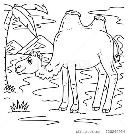 Desert Bactrian Camel Coloring Page for Kids  128244934