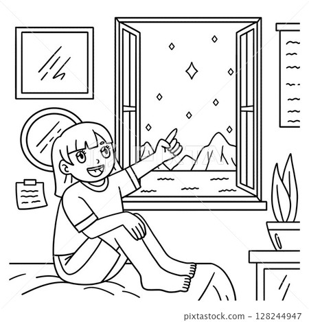 Tanbata Girl Gazing at the Stars Coloring Page  128244947