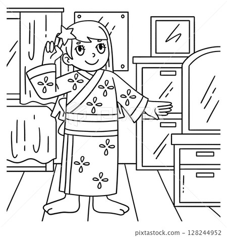 Tanbata Girl Putting on a Star Hair Pin Coloring Tanbata Girl Putting on a Star Hair Pin Coloring 128244952