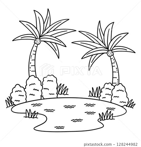 Oasis Isolated Coloring Page for Kids Oasis Isolated Coloring Page for Kids 128244982
