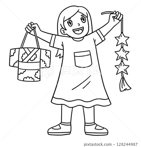 Tanbata Girl with Kamigoromo and Stars Isolated Tanbata Girl with Kamigoromo and Stars Isolated 128244987