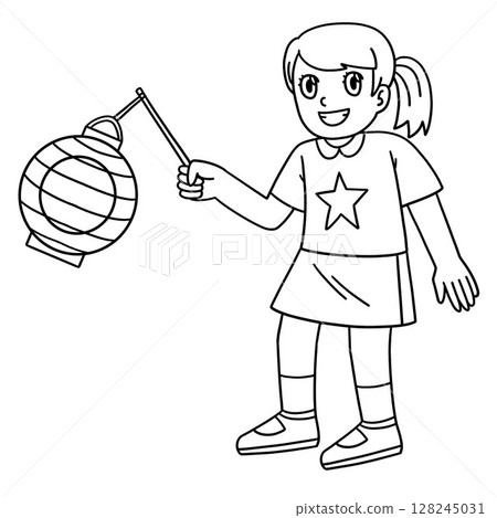 Tanbata Child Holding a Lantern Isolated Coloring  128245031