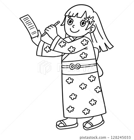 Tanbata Girl Writing a Wish Isolated Coloring Page 128245033