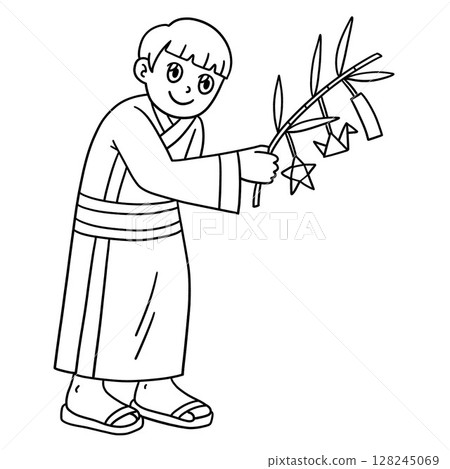 Tanbata Child with Decorated Bamboo Stalk Isolated 128245069