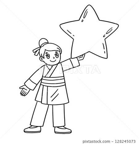 Tanbata Hikoboshi Holding Star Isolated Coloring Tanbata Hikoboshi Holding Star Isolated Coloring 128245073