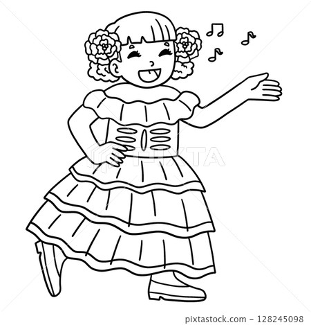 Dia de los Muertos Girl Singing Isolated Coloring Dia de los Muertos Girl Singing Isolated Coloring 128245098