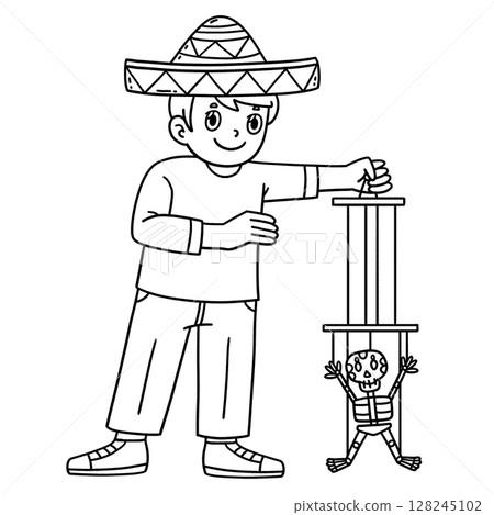 Dia de los Muertos Boy Skeleton Puppets Isolated Dia de los Muertos Boy Skeleton Puppets Isolated 128245102