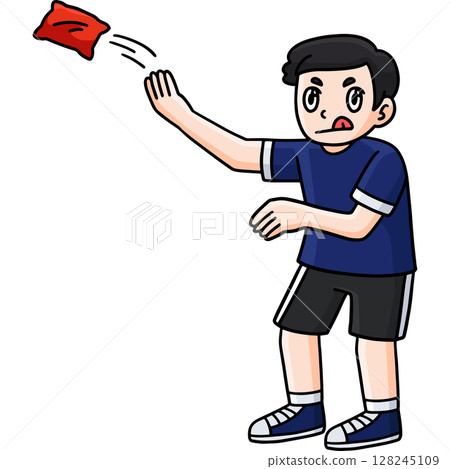 Cornhole Boy Throwing Bag Cartoon Colored Clipart  128245109