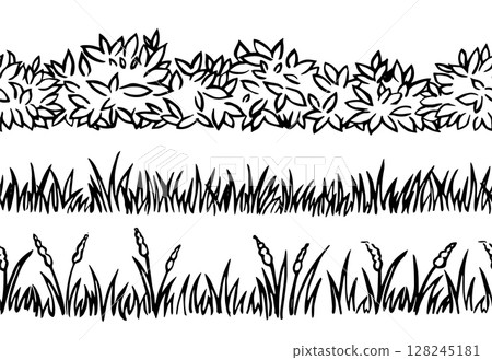 set of landscape elements seamless bushes, grass border. vector illustration in doodle style 128245181