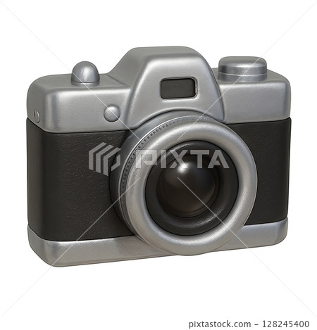 Retro camera isolated on a transparent background, ideal for design projects 128245400