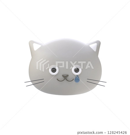 3D illustration of a crying grey cat's face 128245426