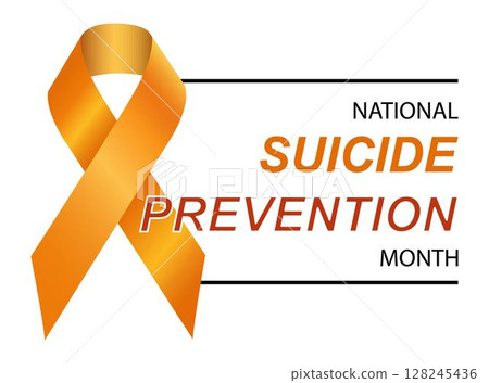 National Suicide Prevention Month. Raising awareness of Suicide Prevention. Orange Awareness Ribbon on White Background. Realistic ribbon. Template design for Banner, social media, background National Suicide Prevention Month. Raising awareness of Suicide Prevention. Orange Awareness Ribbon on White Background. Realistic ribbon. Template design for Banner, social media, background 128245436