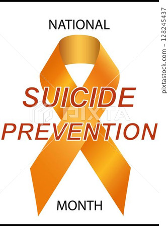 National Suicide Prevention Month. Orange Awareness Ribbon on White Background. Raising awareness of Suicide Prevention. Realistic ribbon. Template design for Banner, social media, background 128245437