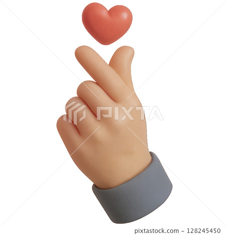 3D Cartoon Hand Making Finger Heart Gesture 128245450
