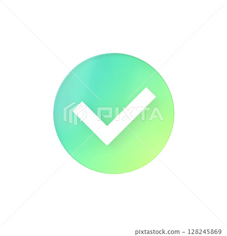 3D illustration icon. White check mark on a yellow-green gradient transparent round background 128245869