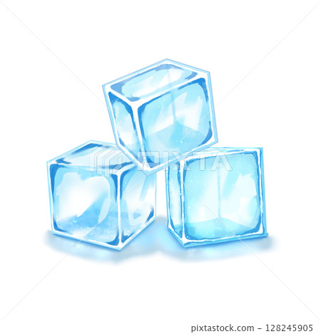 Illustration material of stacked ice Ice cubes Square Blue Light blue 128245905