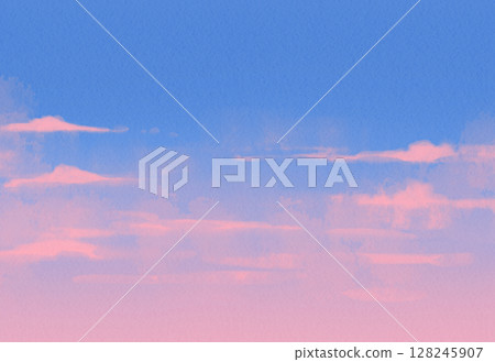 Sunset sky and clouds background illustration landscape watercolor blue purple pink 128245907