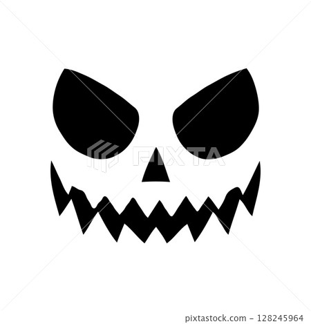 A spooky skull face silhouette with exaggerated features on a plain background, concept of Halloween 128245964