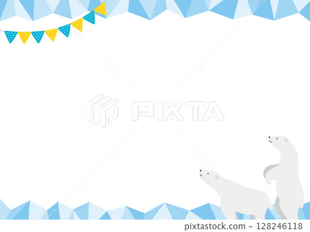 兩隻北極熊和冰藍色的水平框架插圖 128246118