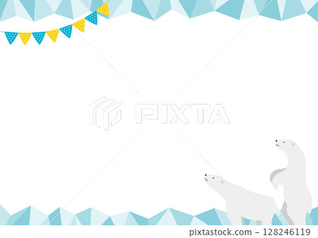 兩隻北極熊和冰綠的水平框架插圖 128246119