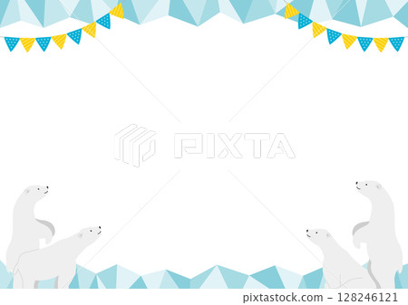 四隻北極熊和冰綠的水平框架插圖 四隻北極熊和冰綠的水平框架插圖 128246121