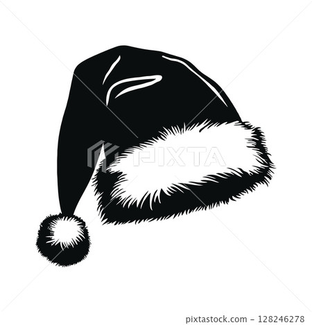 Santa Claus hat black. Vector silhouette isolated on white background. 128246278