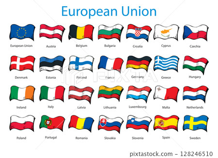 Flags of the countries of the European Union. Vector drawing sign Flags of the countries of the European Union. Vector drawing sign 128246510