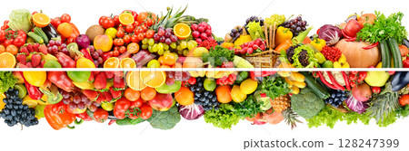 Beautiful fresh fruits, berries, vegetables isolated on white Beautiful fresh fruits, berries, vegetables isolated on white 128247399
