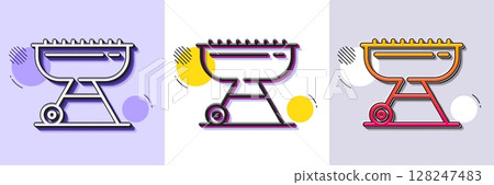 Grill line icon. Halftone dotted pattern. Gradient icon with grain shadow. Barbecue cooker for cooking food sign. Meat brazier symbol. Line grill icon. Various designs. Vector 128247483