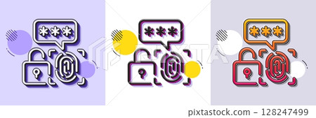 Biometric security line icon. Halftone dotted pattern. Gradient icon with grain shadow. Fingerprint scan sign. Privacy data symbol. Line biometric security icon. Various designs. Vector 128247499