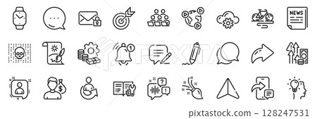Inflation, Cloud computing and Smartwatch line icons pack. Share, Message, Paper plane icons. Creative painting, Voicemail, Signature web icon. Bike, Video conference, Idea pictogram. Vector Inflation, Cloud computing and Smartwatch line icons pack. Share, Message, Paper plane icons. Creative painting, Voicemail, Signature web icon. Bike, Video conference, Idea pictogram. Vector 128247531