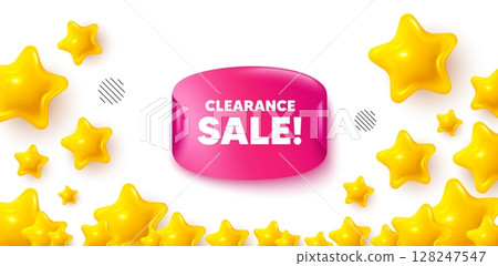Clearance sale sticker stars banner. 3d stars background. Clearance sale tag. Special offer price sign. Advertising discounts symbol. Winner sparkle banner. Promo background. Vector Clearance sale sticker stars banner. 3d stars background. Clearance sale tag. Special offer price sign. Advertising discounts symbol. Winner sparkle banner. Promo background. Vector 128247547