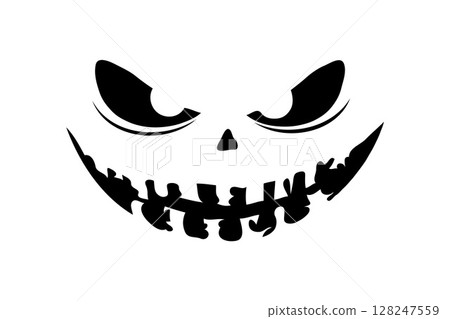 Scary jack-o'-lantern face, graphic style, white background, concept of Halloween 128247559