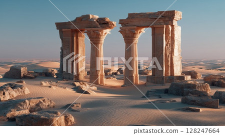 Ancient ruins in desert landscape 128247664