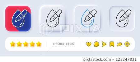 Eye drops line icon. Neumorphic, Flat shadow, 3d buttons. Oculist clinic sign. Optometry vision symbol. Line eye drops icon. Social media icons. Vector 128247831