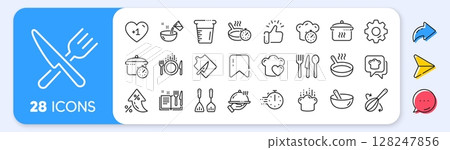 Cooking line icons. Interest rate, AI generate, Inflation icons. Boiling time, Frying pan and Kitchen utensils. Fork, spoon and knife line icons. Recipe book, chef hat and cutting board. Vector 128247856