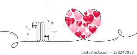 Scarf line icon. Continuous line big heart. Neckwear accessory sign. Fabric neck worn symbol. 3d hearts in heart shaped loop. Scarf single line ribbon. Loop curve pattern. Vector 128247858